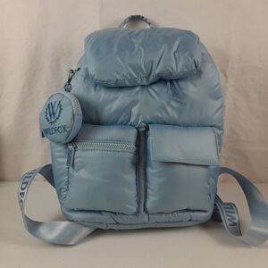 Wildfox Baby Blue Nylon Puffy Backpack Multiple Compartments & Zipper Pouch NEW